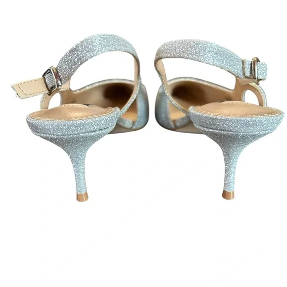 Aqua  Koko Pointed Toe Slingback Pumps Silver Glitter Kitten Heel NEW 8 - Picture 5 of 10